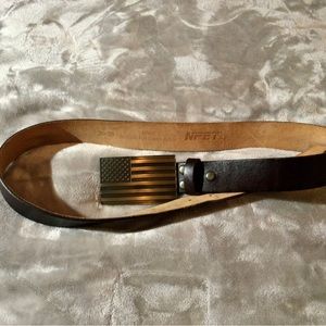 NWOT FULL GRAIN LEATHER BELT. OLD GLORY BUCKLE